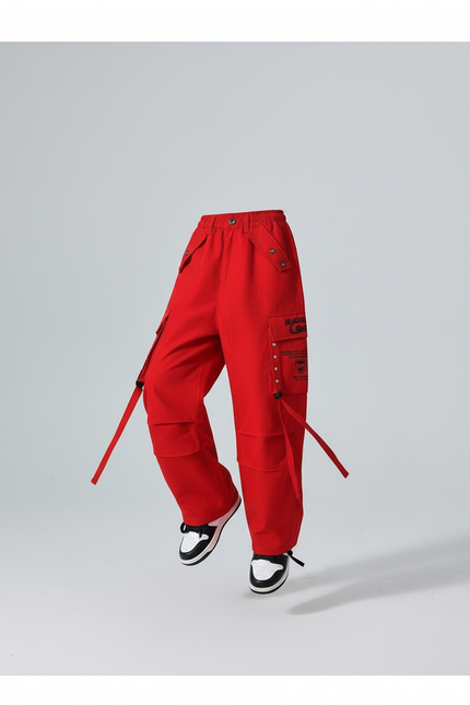 Pantalon Baggy Rouge Cargo Large Coton Enfants - Toile - vue 3