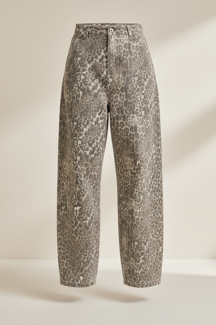 Pantalon Baggy Léopard Gris Ample Denim Femme - Jean - vue 3