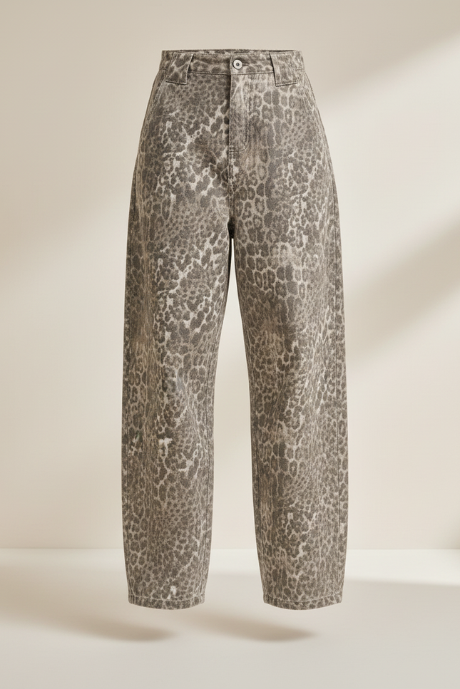 Pantalon Baggy Léopard Gris Ample Denim Femme - Jean - vue 3