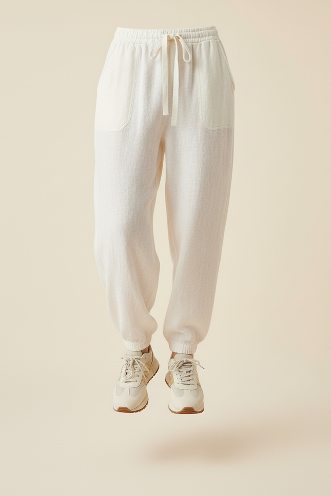 Pantalon Baggy Beige Lin Cordon Décontracté Femme - vue 3
