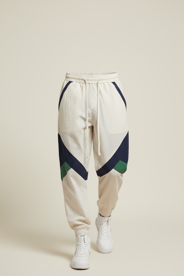 Pantalon Baggy Beige Patchwork Cordon Ample Sport - Lin - vue 3