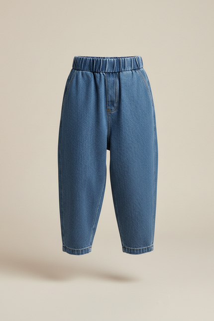 Pantalon Baggy Jean Bleu Taille Élastique Ample - vue 3