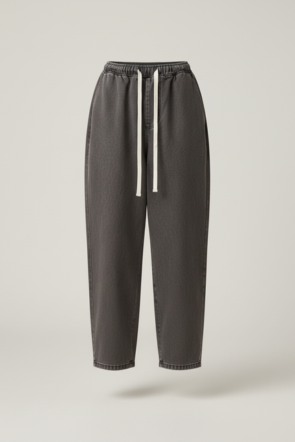 Pantalon Baggy Gris Foncé Ample Cordon Décontracté Femme - Jean - vue 3