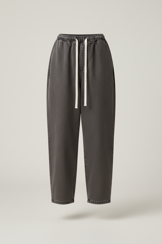 Pantalon Baggy Gris Foncé Ample Cordon Décontracté Femme - Jean - vue 3