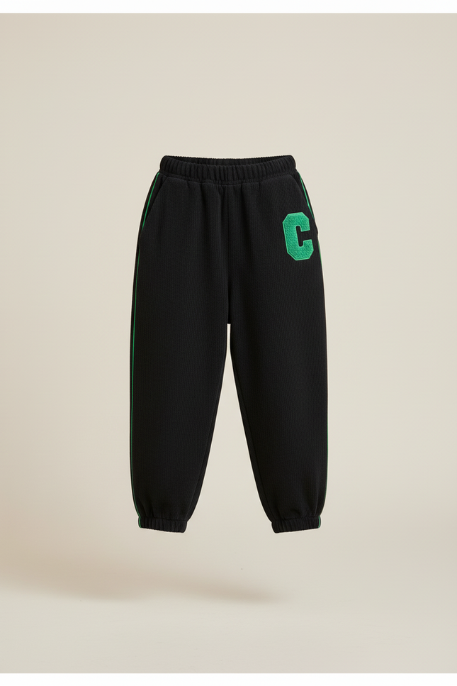 Pantalon Baggy Noir Côtelé Ample Lettre Vert Enfant - Cordé - vue 3