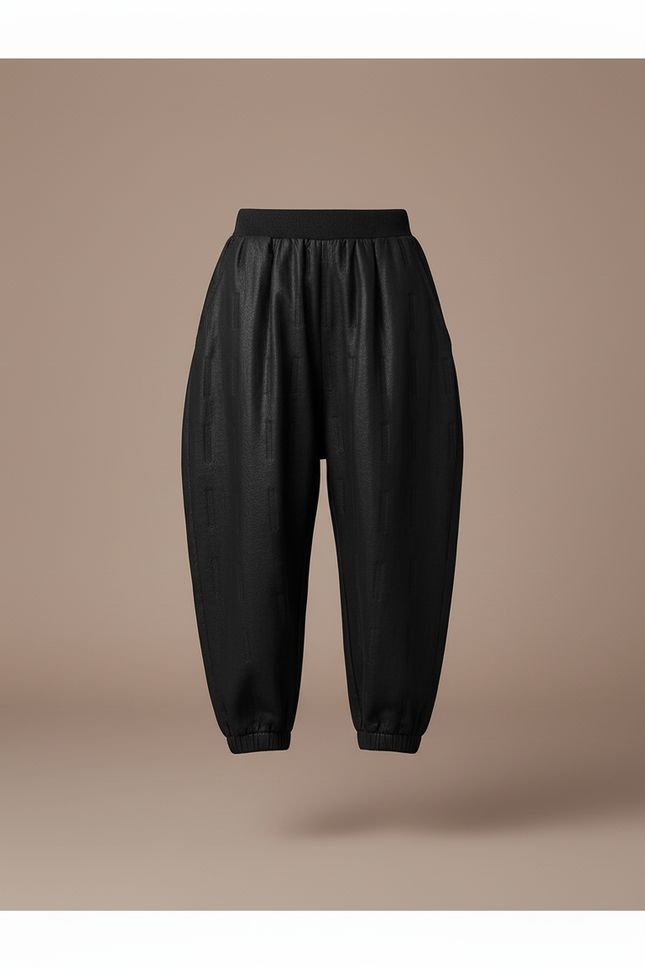 Pantalon Baggy Noir Texturé Ample Élastique Garçon - Simili cuir - vue 3