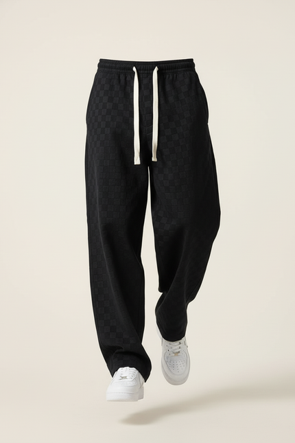 Pantalon Baggy Noir Damier Velours Ample Décontracté Homme - vue 3