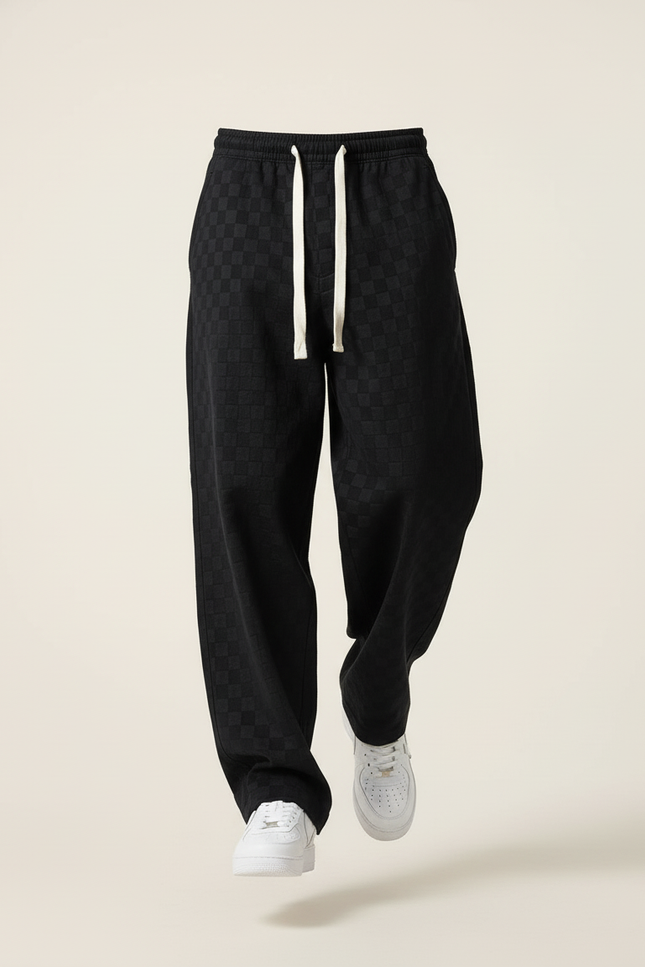 Pantalon Baggy Noir Damier Velours Ample Décontracté Homme - vue 3