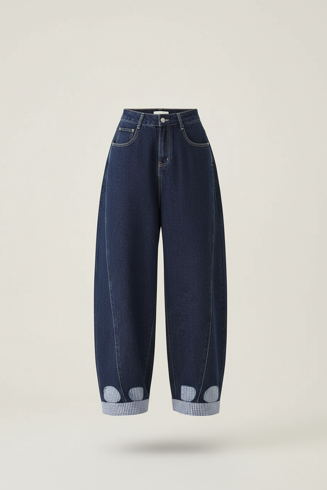 Pantalon Baggy Denim Large Bleu Marine Décontracté - Jean - vue 3