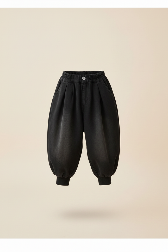 Pantalon Baggy Noir Ample Élastiqué Coton Garçon - Jean - vue 3