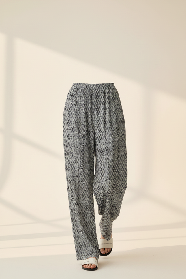 Pantalon Baggy Plissé Imprimé Fluide Ample Décontracté - Polyester - vue 3