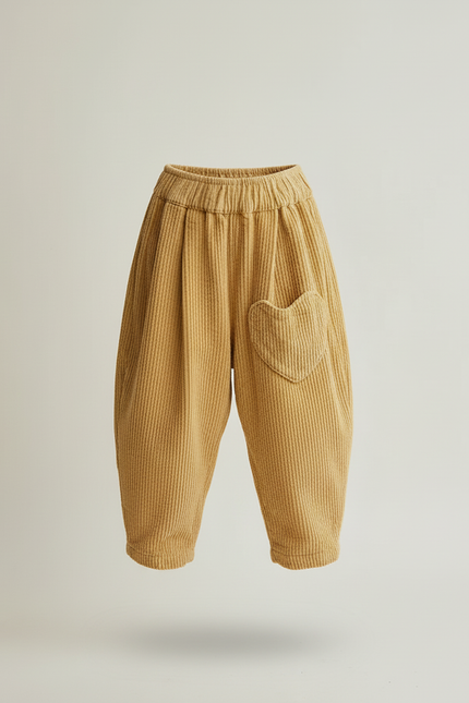 Pantalon Baggy Jaune Côtelé Ample Cœur Enfant - Cordé - vue 3