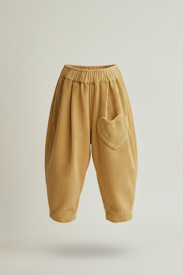 Pantalon Baggy Jaune Côtelé Ample Cœur Enfant - Cordé - vue 3