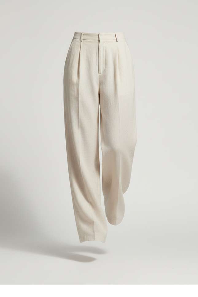 Pantalon Baggy Blanc Cassé Laine Ample Plissé Femme - Beige - vue 3