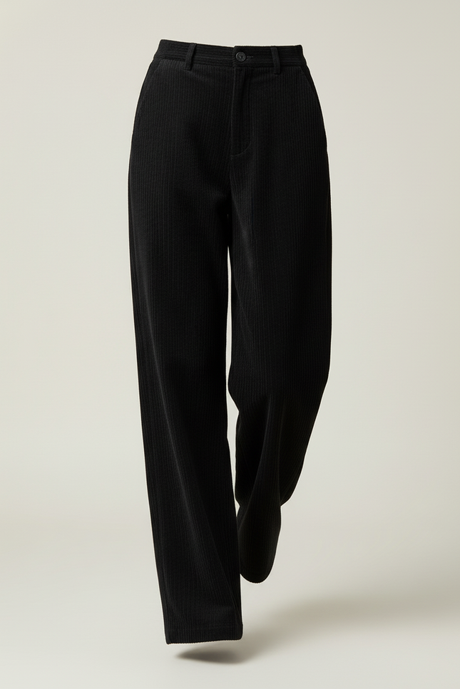 Pantalon Baggy Noir Côtelé Ample Décontracté Fluide - Cordé - vue 3