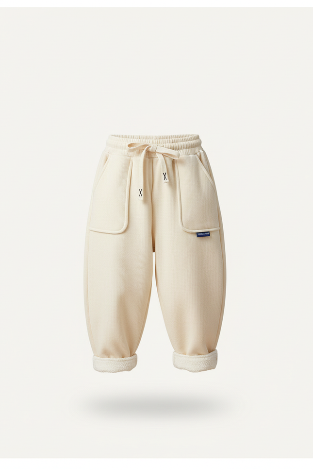 Pantalon Baggy Écru Ample Molletonné Confortable Enfant - Beige - vue 3