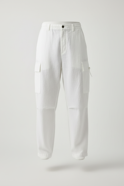 Pantalon Baggy Blanc Lin Cargo Ample Décontracté - vue 3