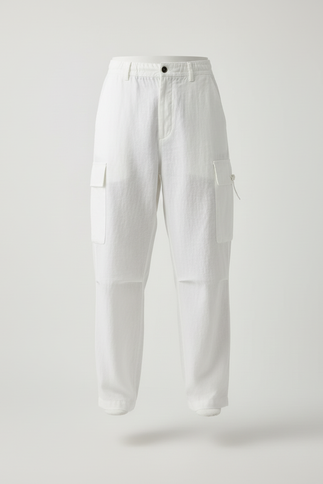 Pantalon Baggy Blanc Lin Cargo Ample Décontracté - vue 3
