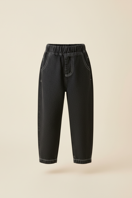 Pantalon Baggy Noir Ample Coton Denim Garçon - Jean - vue 3
