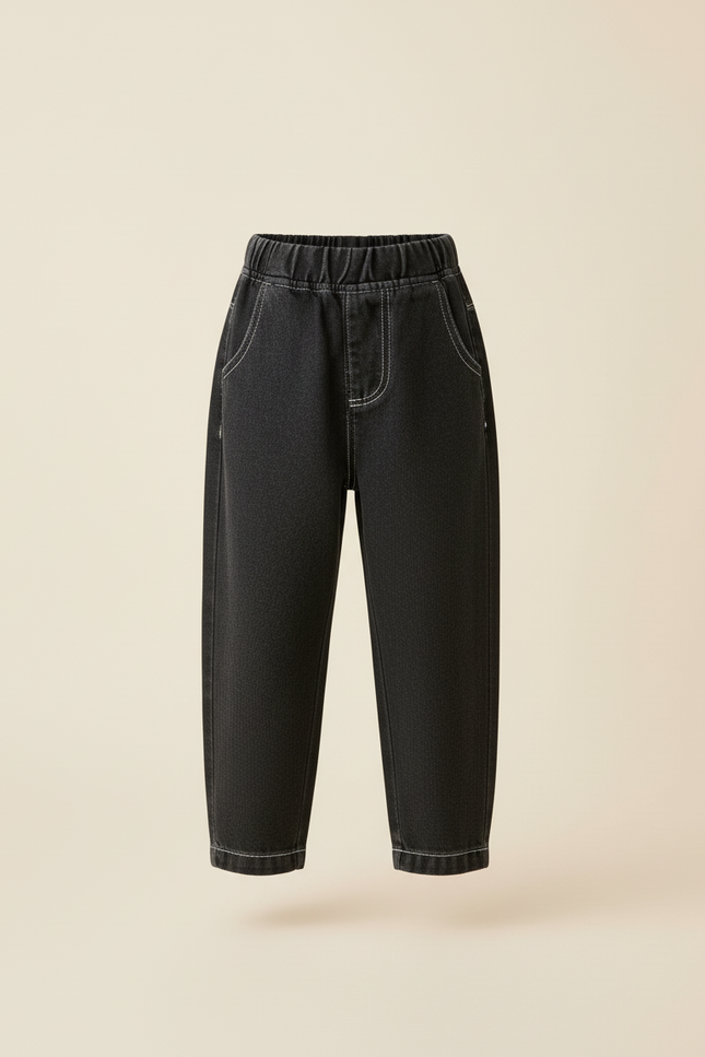 Pantalon Baggy Noir Ample Coton Denim Garçon - Jean - vue 3
