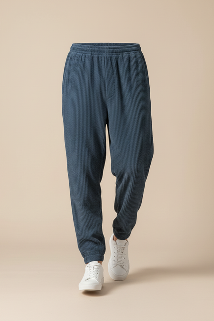 Pantalon Baggy Bleu Côtelé Ample Décontracté Homme - Cordé - vue 3