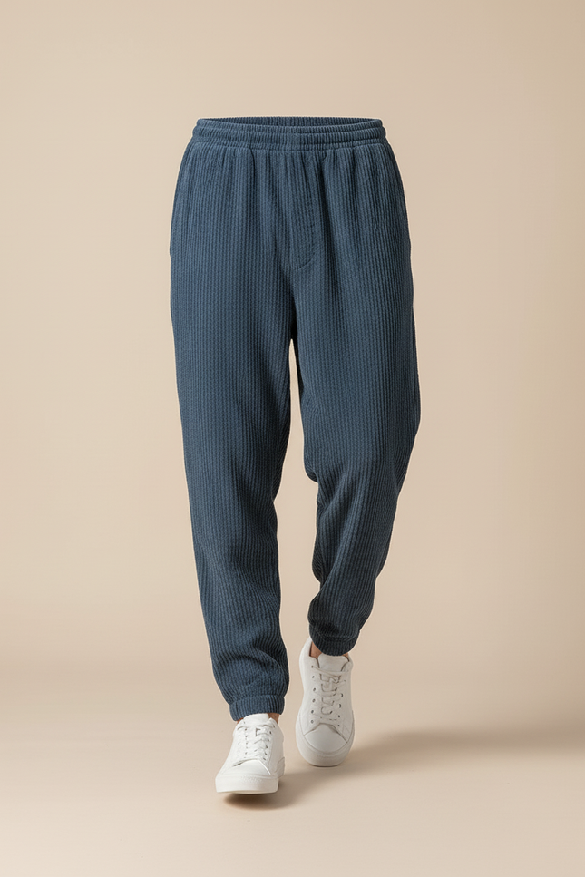 Pantalon Baggy Bleu Côtelé Ample Décontracté Homme - Cordé - vue 3