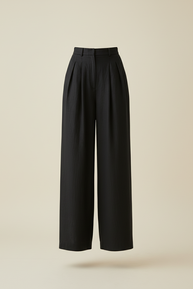 Pantalon Baggy Noir Ample Plissé Décontracté Élégant - Lin - vue 3