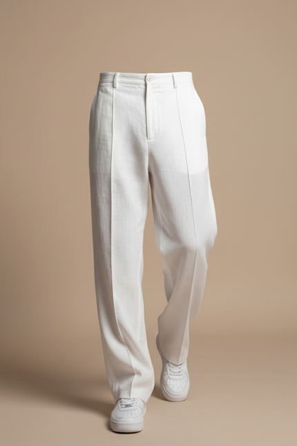 Pantalon Baggy Blanc Lin Plissé Ample Homme - vue 3