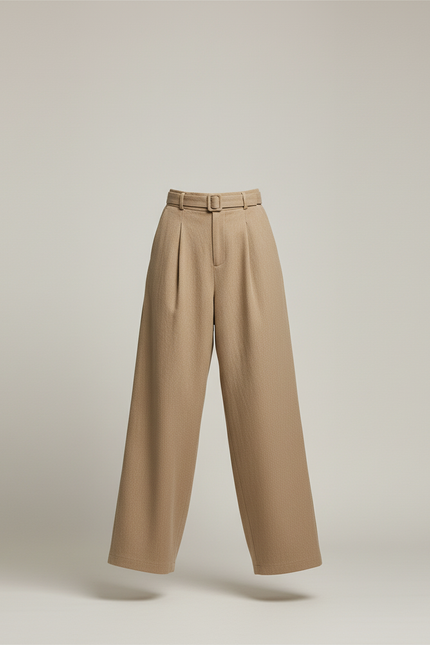 Pantalon Baggy Beige Ample Taille Haute Élégant - Laine - vue 3