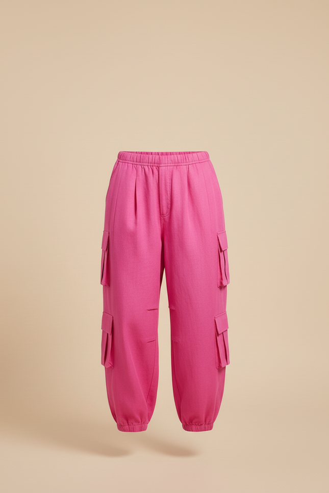 Pantalon Baggy Fuchsia Cargo Lin Ample Femme - Rose - vue 3