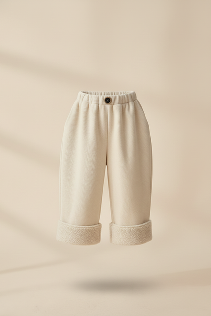Pantalon Baggy Crème Côtelé Doublé Polaire Enfant - Beige Cordé - vue 3