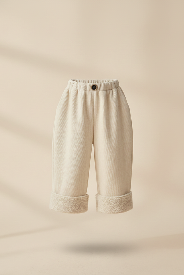 Pantalon Baggy Crème Côtelé Doublé Polaire Enfant - Beige Cordé - vue 3