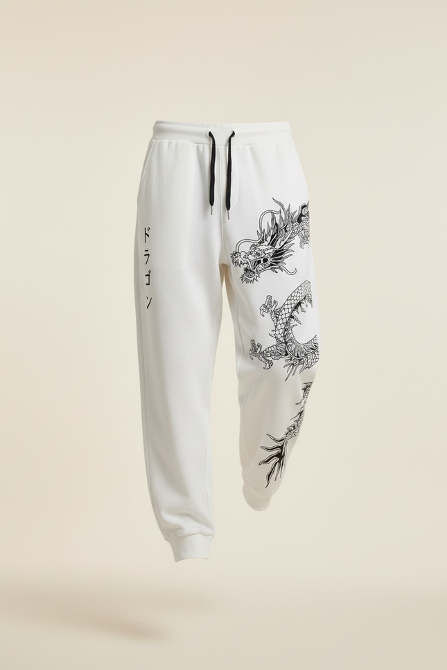 Pantalon Baggy Blanc Dragon Japonais Décontracté Homme - Molleton - vue 3