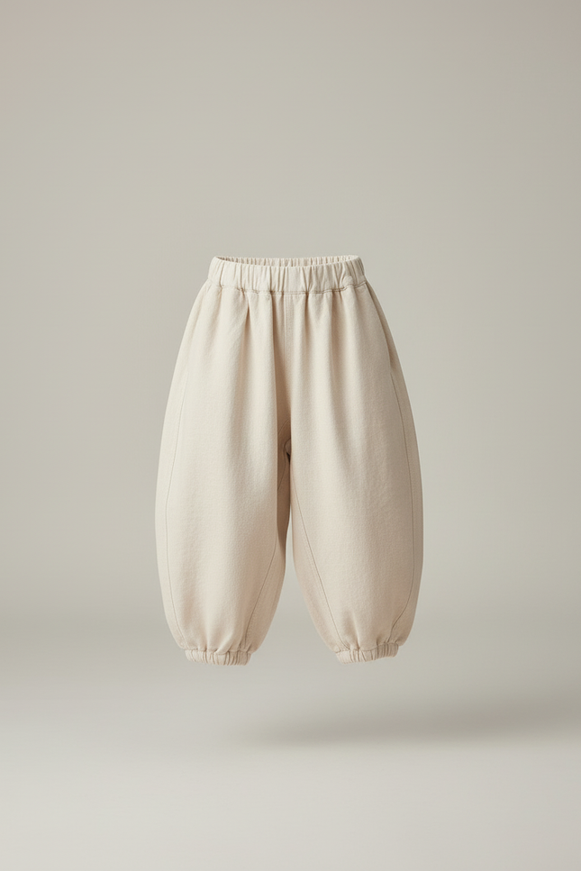 Pantalon Baggy Beige Ample Coton Enfant Uni Confortable - vue 3