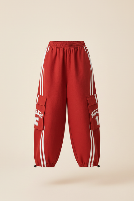 Pantalon Baggy Rouge Cargo Large Coton Lettres Enfants - Molleton - vue 3