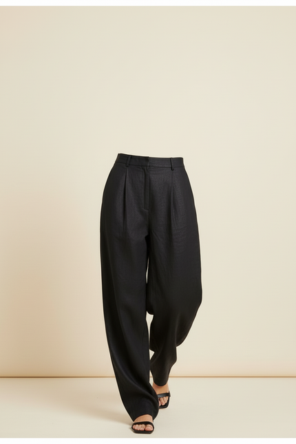 Pantalon Baggy Noir Lin Ample Fluide Élégant Femme - vue 3