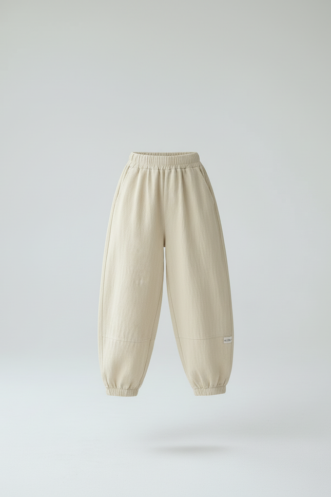 Pantalon Baggy Beige Ample Élastiqué Coton Enfant - vue 3