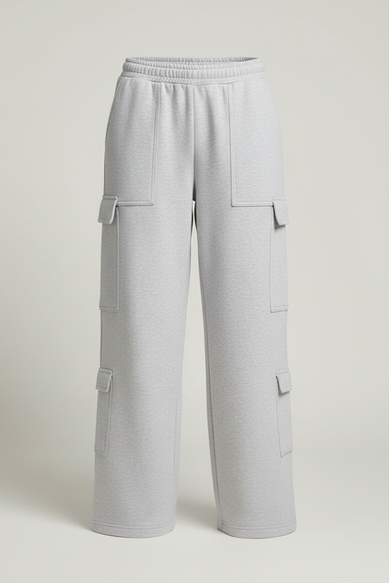 Pantalon Baggy Gris Molleton Cargo Ample Décontracté - vue 3