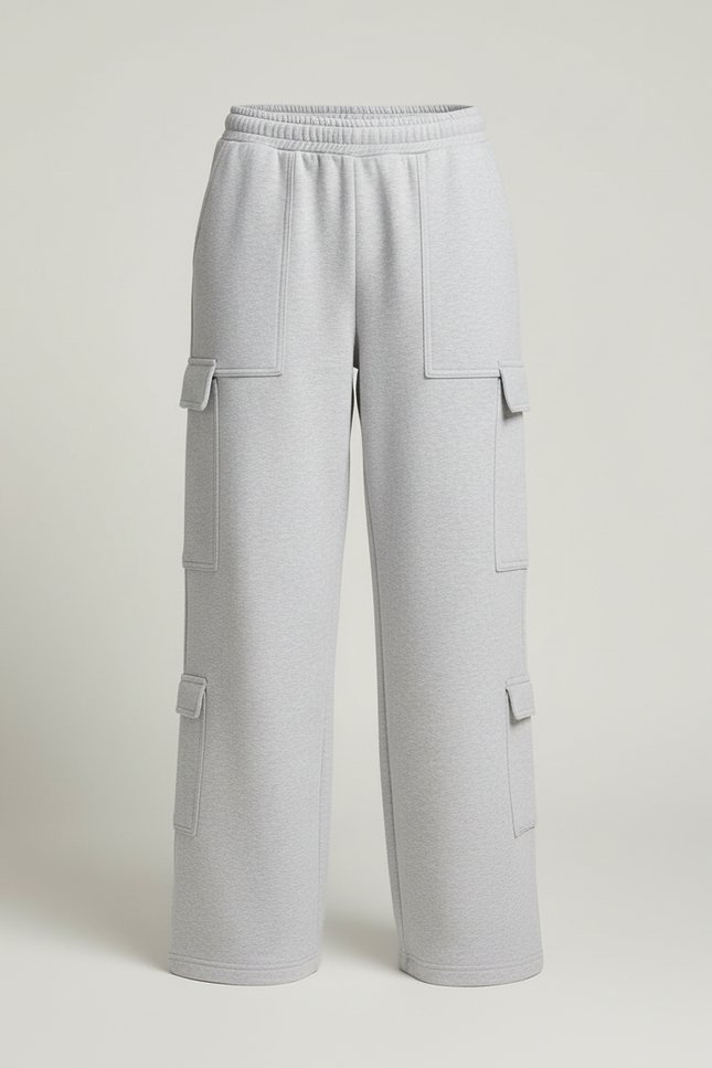 Pantalon Baggy Gris Molleton Cargo Ample Décontracté - vue 3