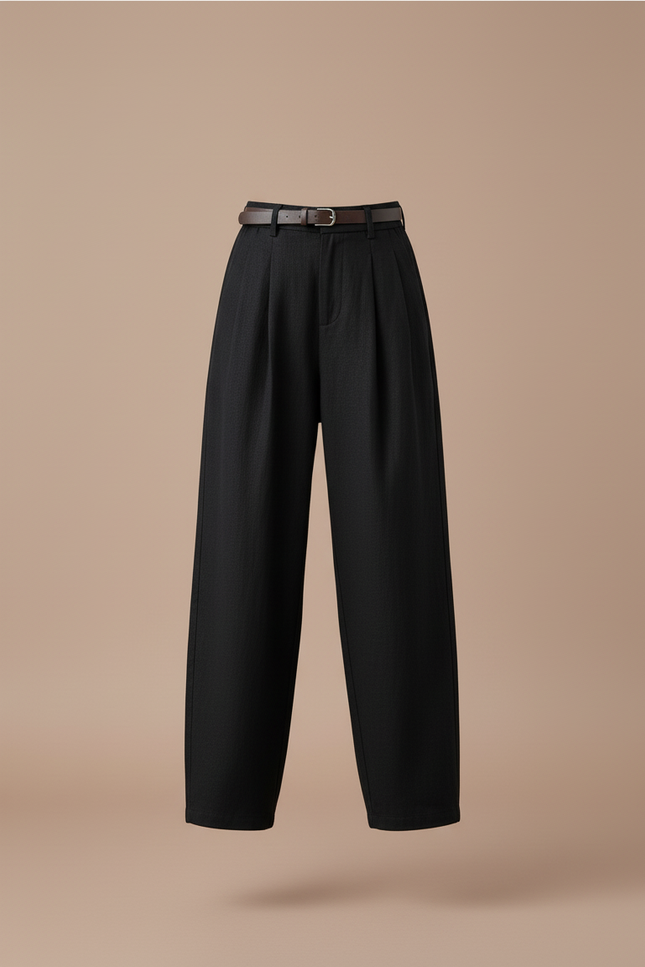 Pantalon Baggy Noir Ample Plissé Fille Décontracté - Lin - vue 3