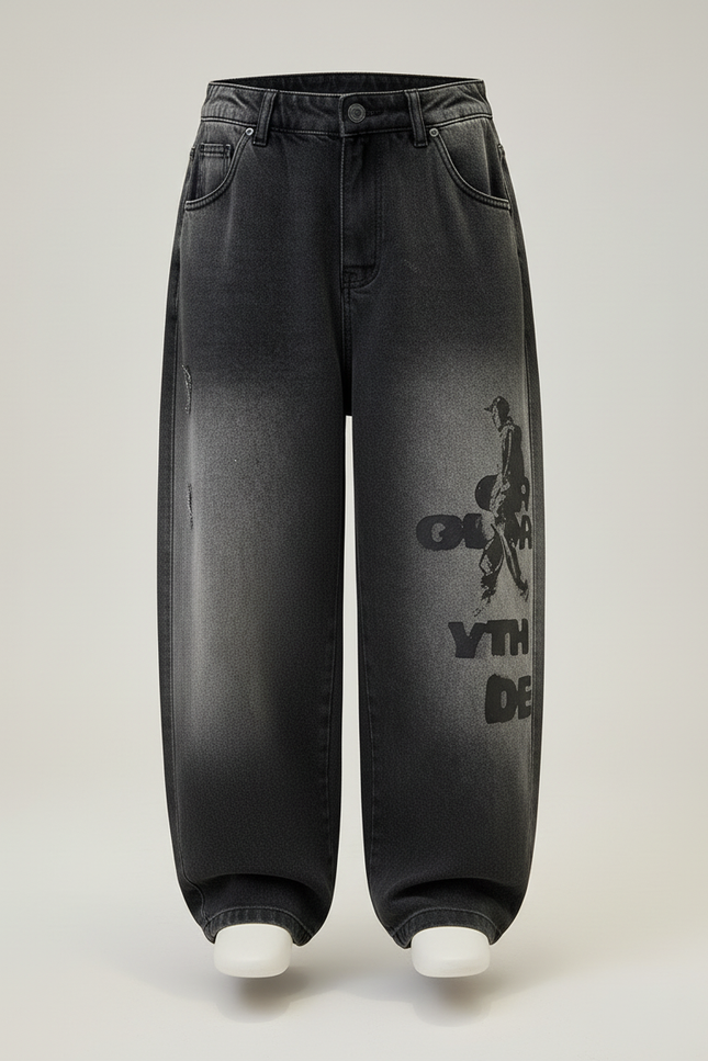 Pantalon Baggy Denim Noir Dégradé Ample Streetwear Enfant - Jean - vue 3