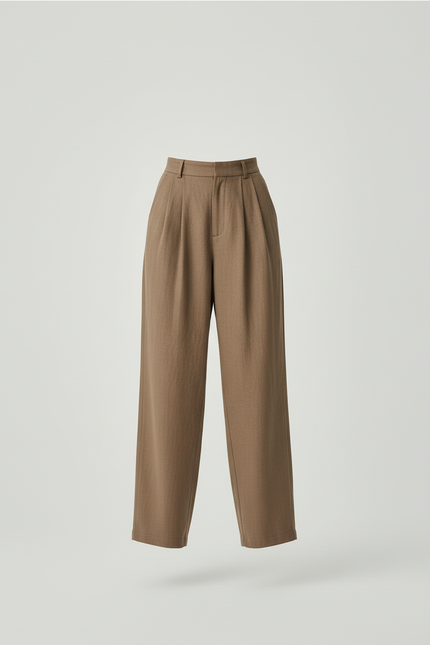 Pantalon Baggy Marron Ample Plissé Taille Haute Femme - Kaki Lin - vue 3