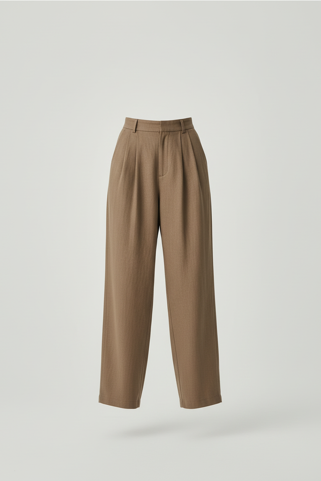 Pantalon Baggy Marron Ample Plissé Taille Haute Femme - Kaki Lin - vue 3