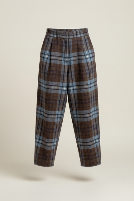 Pantalon Baggy Carreaux Marron Ample Chaud Enfant - Laine - vue 3