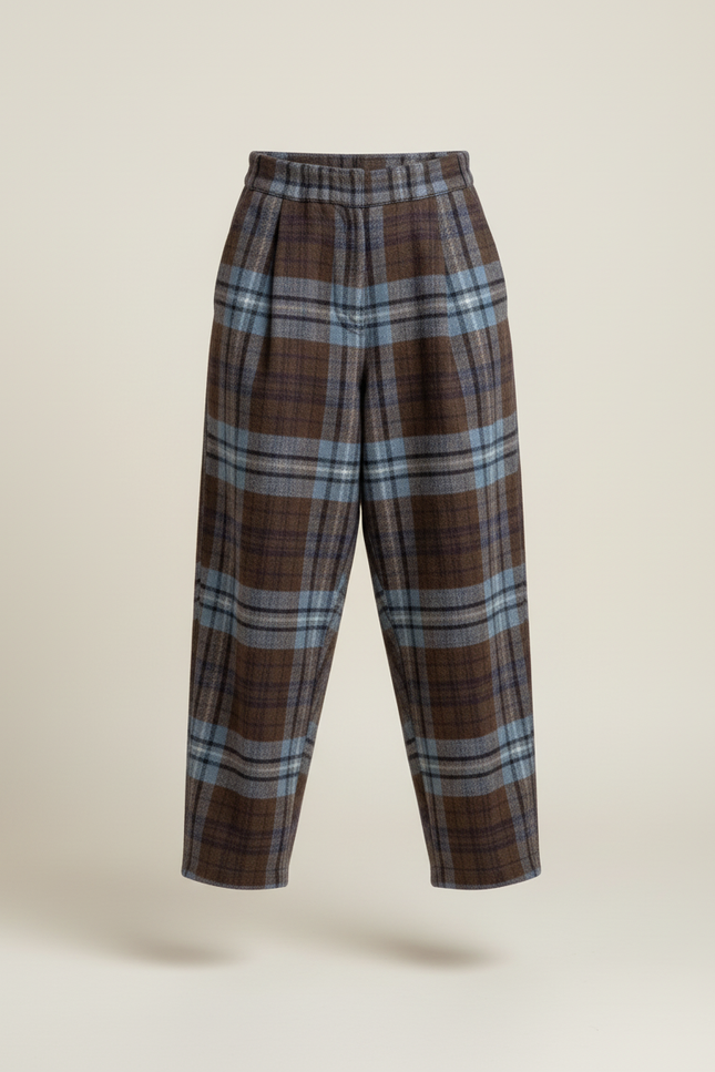 Pantalon Baggy Carreaux Marron Ample Chaud Enfant - Laine - vue 3
