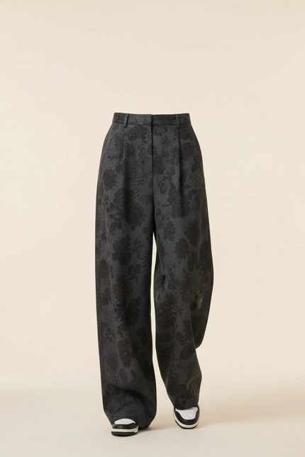 Pantalon Baggy Gris Imprimé Floral Ample Décontracté Femme - Polyester - vue 3