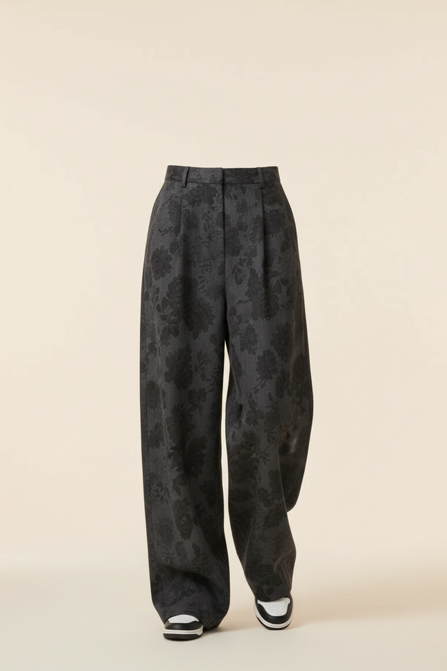 Pantalon Baggy Gris Imprimé Floral Ample Décontracté Femme - Polyester - vue 3