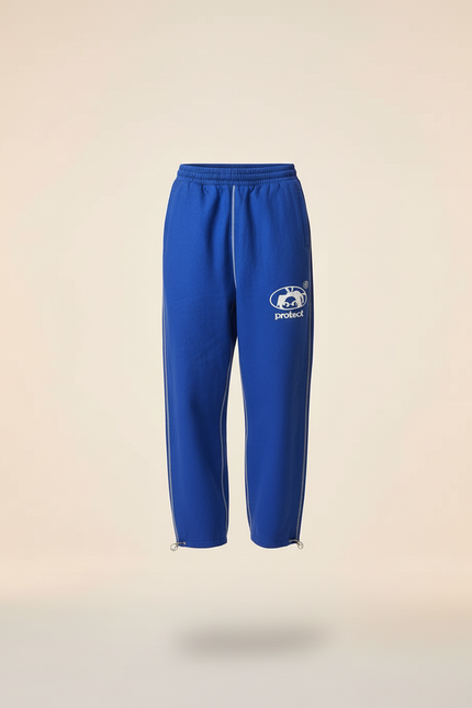 Pantalon Baggy Bleu Roi Ample Brodé Molleton Décontracté - vue 3