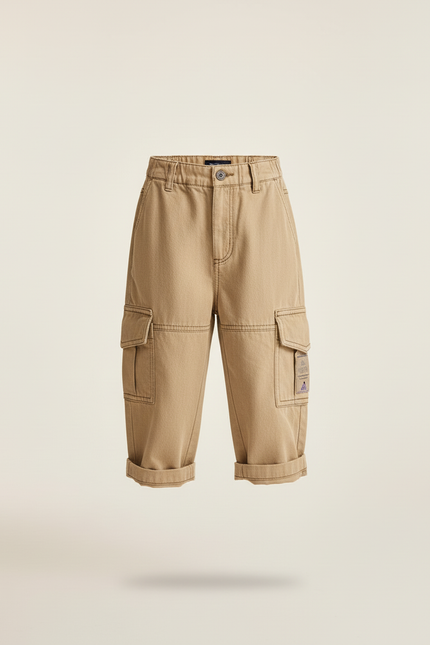 Pantalon Baggy Cargo Beige Coton Ample Garçon - Toile - vue 3