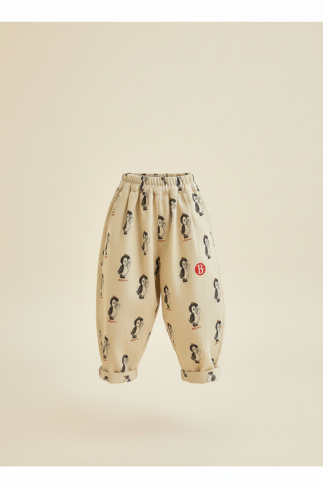 Pantalon Baggy Beige Ample Motif Pingouin Confortable - Toile - vue 3